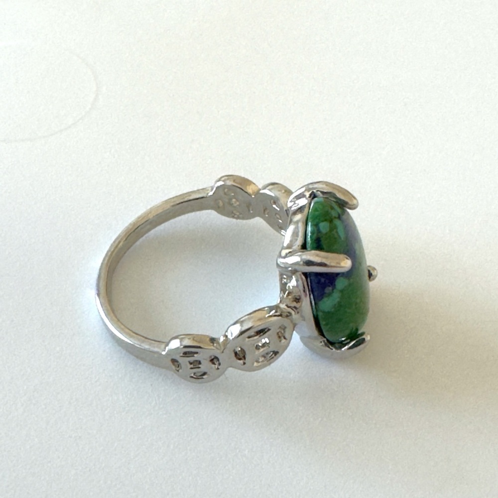 Studio Series Azurite Chrysocolla Oval Ring Silver Plated Gift Boxed - Picture 2 of 5